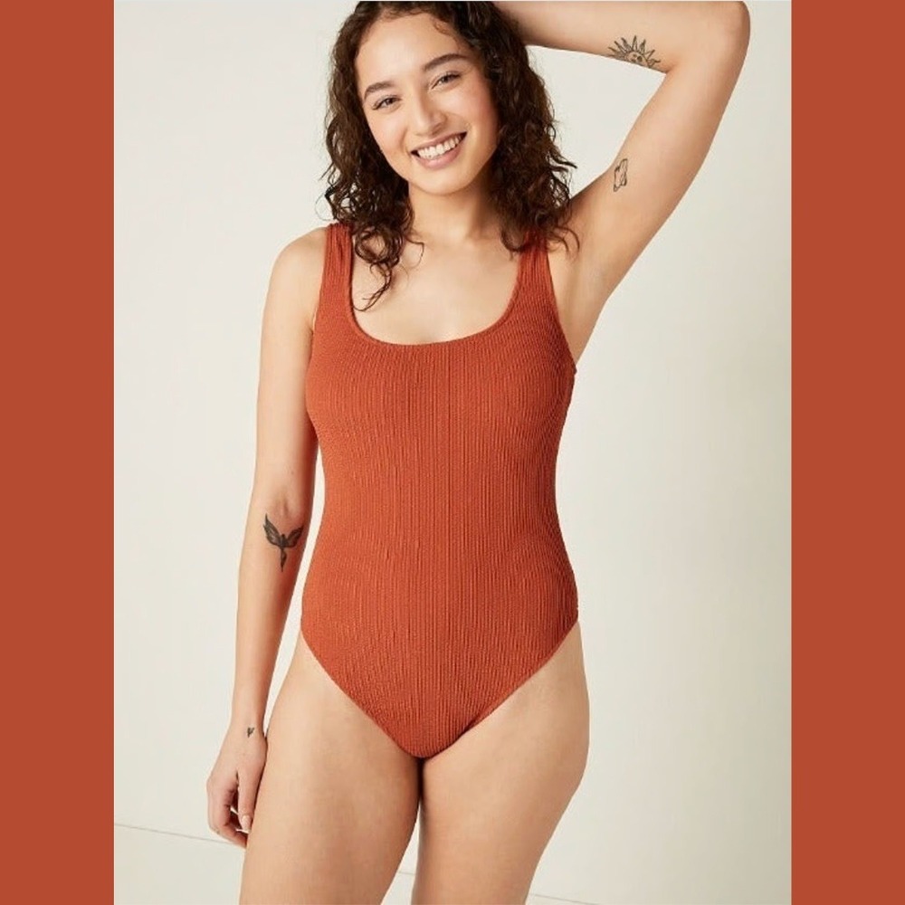 PINK Victoria's Secret Size Large One Piece Swimsuit Textured Rust Beachwear NEW